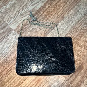 Vintage snakeskin black leather Lou-Ran‎ Custom Crafted bag in black bronze